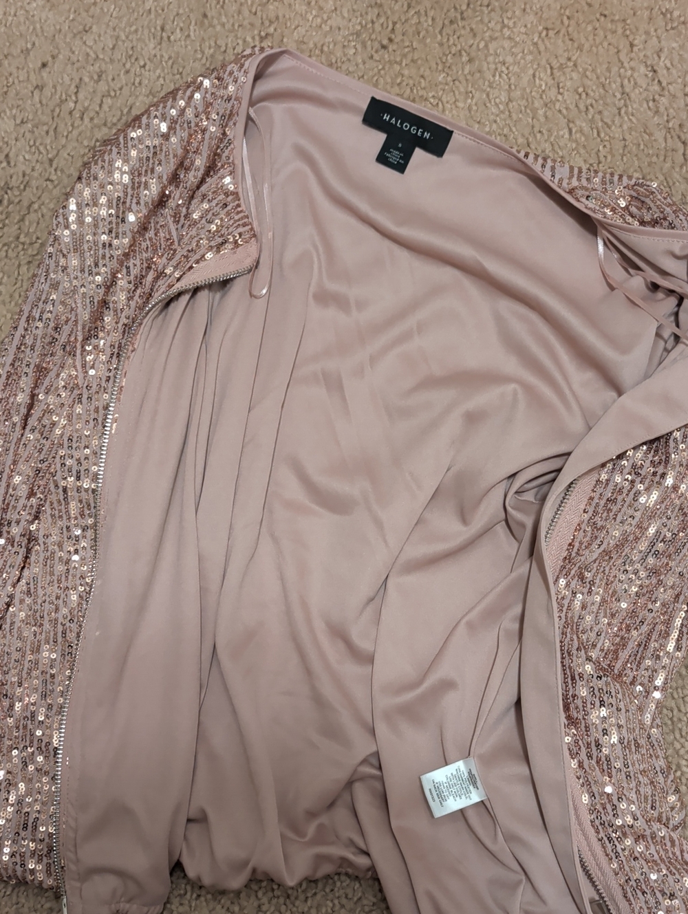 Halogen Blush Sequin Bomber Jacket